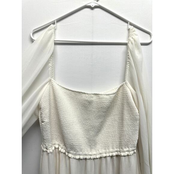 Wilfred Aritzia Soiree Cream Cropped Top XL Long Puff Sleeve Smocked - Picture 5 of 11